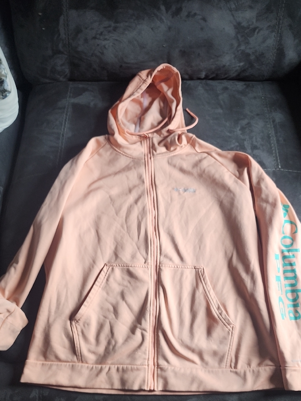 Columbia Peach Zip-Up Hoodie with Sleeve Logo